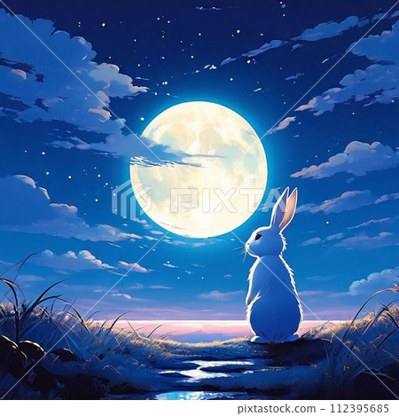 Illustration of full moon and rabbit profile 112395685