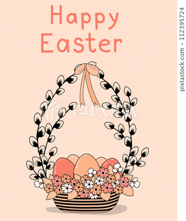Vertical Easter card of basket with eggs. Vertical Easter card of basket with eggs. 112395724