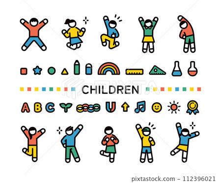Multiple kids and learning icon set Multiple kids and learning icon set 112396021