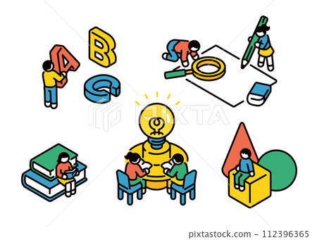 Isometric of elementary school students learning 112396365