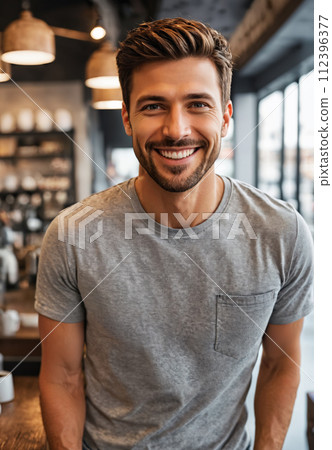 Handsome man in gray shirt 112396377