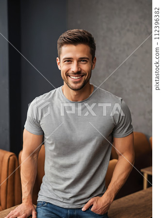 Handsome man in gray shirt 112396382
