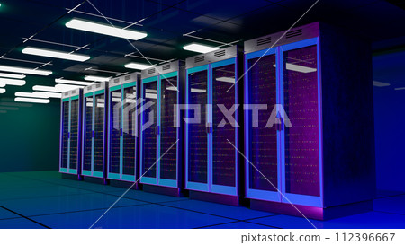 Servers. Servers room data center. Backup, mining, hosting, mainframe, farm and computer rack with storage information. 3d rendering Servers. Servers room data center. Backup, mining, hosting, mainframe, farm and computer rack with storage information. 3d rendering 112396667