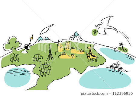 自然與城鎮共存的地球的線條插圖 112396930