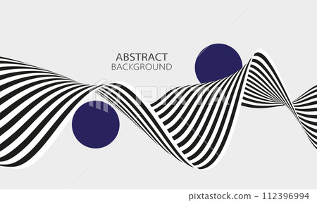 Design elements. Striped black and white ribbon horizontally twisted on a white background 112396994