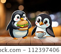 Penguin parent and child eating scene! 112397406