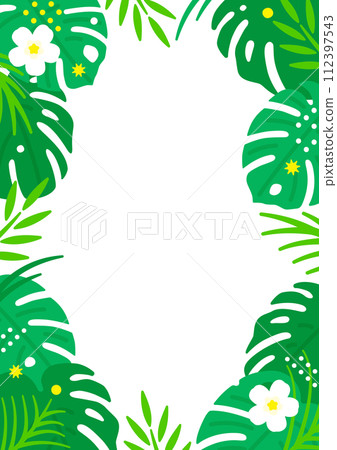 Tropical atmosphere. green leaves. A frame background material reminiscent of a southern island. Tropical atmosphere. green leaves. A frame background material reminiscent of a southern island. 112397543