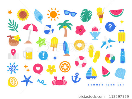 A must-have item for summer. Pop and colorful illustrations. A set of simple cute icons. A must-have item for summer. Pop and colorful illustrations. A set of simple cute icons. 112397559