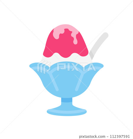 草莓口味刨冰的插圖。時尚簡約可愛的圖示素材。 112397591