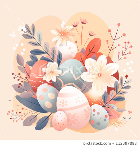 Abstract illustration of colorful pastel Easter eggs with different texture. Spring holiday background of Happy Easter Abstract illustration of colorful pastel Easter eggs with different texture. Spring holiday background of Happy Easter 112397888