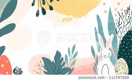 Abstract illustration of colorful pastel Easter eggs with different texture. Spring holiday background of Happy Easter Abstract illustration of colorful pastel Easter eggs with different texture. Spring holiday background of Happy Easter 112397889