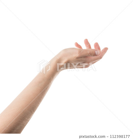 Adult man hand holding something isolated on white background Adult man hand holding something isolated on white background 112398177