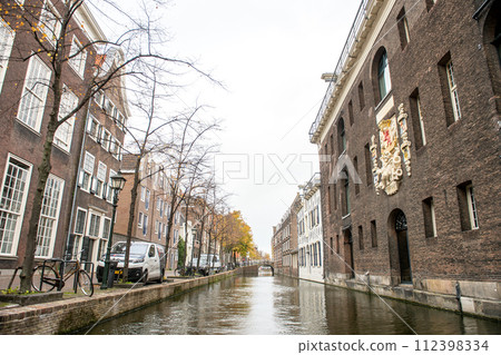 The Netherlands, Delft, 2022. House with coat of arms, National Monument, Hotel Arsenaal in Delft The Netherlands, Delft, 2022. House with coat of arms, National Monument, Hotel Arsenaal in Delft 112398334