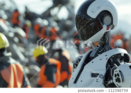 AI rescue robot active in disaster areas - Stock Illustration 
