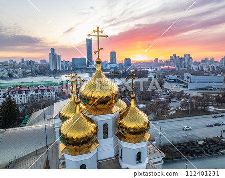 Church of St. Nicholas in Yekaterinburg. Aerial view Church of St. Nicholas in Yekaterinburg. Aerial view 112401231