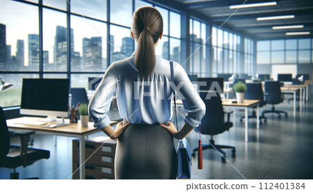 Rear view of a woman working in the office 112401384
