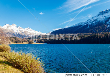 View of St. Moritz lake in Graubunden canton, Switzerland 112401966