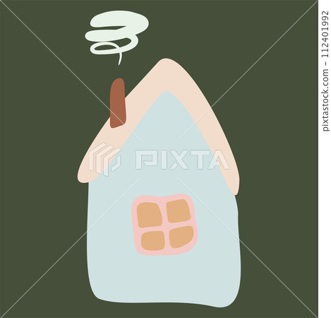 Small Colorful crooked house in Flat style with Smoke from Chimney, Roof and Window. Cartoon Children drawing Vector Isolated illustration. Design art Home for Sticker, Card, Poster. Small Colorful crooked house in Flat style with Smoke from Chimney, Roof and Window. Cartoon Children drawing Vector Isolated illustration. Design art Home for Sticker, Card, Poster. 112401992