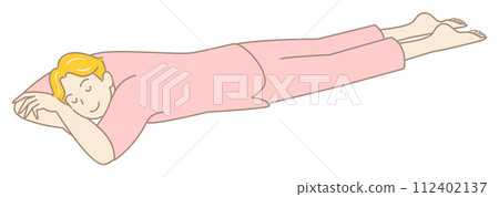 一個可愛的男人在溫泉設施裡穿著衣服，睡在肚子上放鬆簡單的插圖向量 112402137