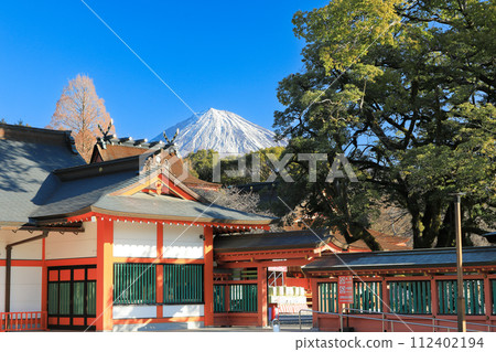 View of Mt. Fuji from the grounds of Mt. Fuji Hongu Sengen Taisha Shrine, Fujinomiya City 112402194