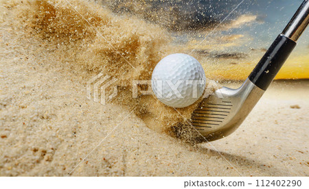 Golf Ball and Golf Club in the Sand Trap - Generative Ai 112402290