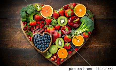 Heart Shape made of Fruits and Vegetables - Generative Ai 112402368