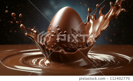 Chocolate Easter Egg Sinking into Hot Melted Chocolate - Generative Ai 112402770