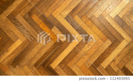 Herringbone Wooden Parquet - Texture and Background Top View - Generative Ai 112403093