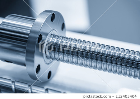 Closeup scene the spare parts  lead ball screw set in the light blue scene. 112403404