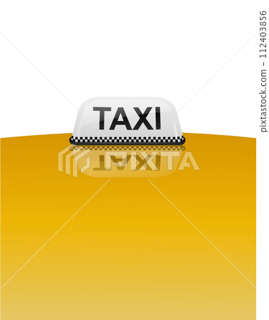 Taxi car roof sign yellow Banner advertising with reflection. Realistic illustration isolated on white. Vector Taxi car roof sign yellow Banner advertising with reflection. Realistic illustration isolated on white. Vector 112403856