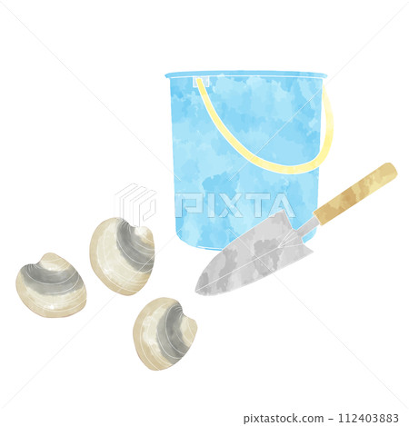 Clam picking set watercolor illustration 112403883