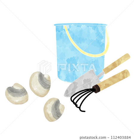 蛤蜊採摘集水彩插圖 蛤蜊採摘集水彩插圖 112403884