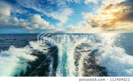 Close-up of the Water Wake of a Speedboat or Ship - Generative Ai 112404021