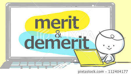 [可在部落格上使用的引人注目] 筆記型電腦和白人，帶有文字“優點和缺點” 112404177