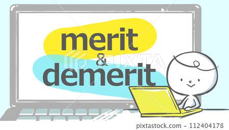 [可在部落格上使用的引人注目] 筆記型電腦和白人，帶有文字“優點和缺點” 112404178