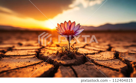 Beautiful Resilient Flower Sprouting from the Drought Desert Soil - Generative Ai 112404815