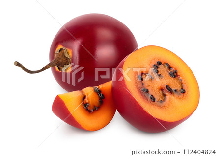 Fresh tamarillo fruit half isolated on white background Fresh tamarillo fruit half isolated on white background 112404824