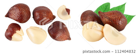 Salak snake fruit isolated on white background with full depth of field. Top view. Flat lay. 112404832