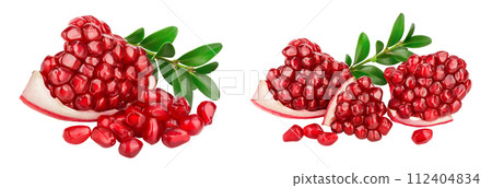 Pomegranate piece isolated on white background with full depth of field. 112404834
