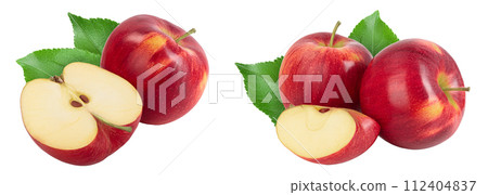 Red apple with half isolated on white background with full depth of field Red apple with half isolated on white background with full depth of field 112404837