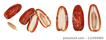 Dates isolated on white background . Top view. Flat lay Dates isolated on white background . Top view. Flat lay 112404960