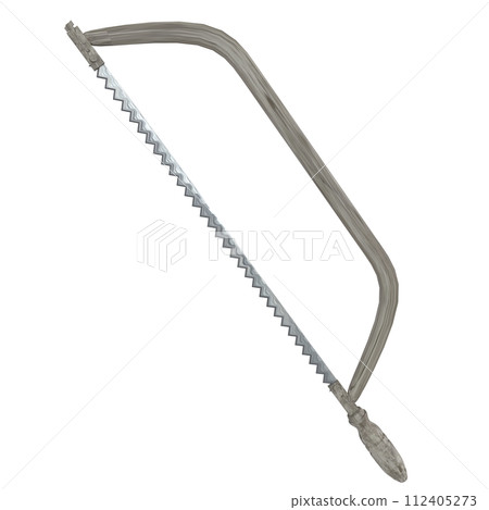 A silver and white saw with a wooden handle A silver and white saw with a wooden handle 112405273