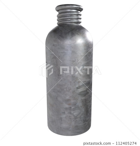 A silver metal bottle with a silver cap A silver metal bottle with a silver cap 112405274