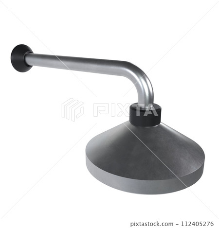 A silver metal shower head with a black rubber stopper A silver metal shower head with a black rubber stopper 112405276