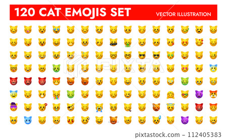 Big cat shape emoji set vector illustration design. Animal emoticons pack for web and mobile applications. Facial signs for messengers ans apps. 112405383