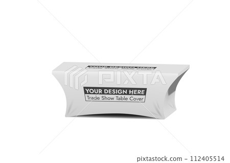 Trade Show Table Cover on White Background Vector Illustration. Tablecloth for press conferenc. Mockup template for ad. Trade Show Table Cover on White Background Vector Illustration. Tablecloth for press conferenc. Mockup template for ad. 112405514