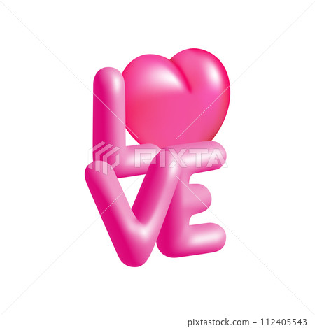 Love 3d pink text vector illustration design. Valentine Day or wedding party lettering decoration. Love 3d pink text vector illustration design. Valentine Day or wedding party lettering decoration. 112405543