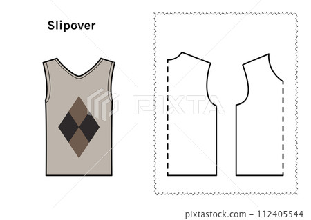 Slipover for men and women pattern. Technical drawing for sewing. Vector illustration design. Slipover for men and women pattern. Technical drawing for sewing. Vector illustration design. 112405544
