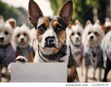 AI-generated content. Dog at a rally with an empty sign. AI created. 112405578