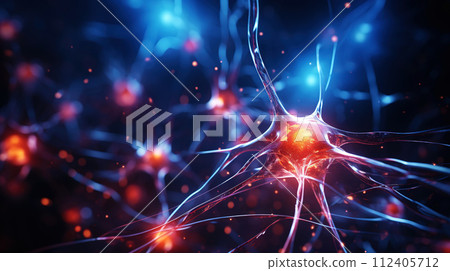 Visualization of neurons in the human brain. Overview of brain cells. Generative AI 112405712
